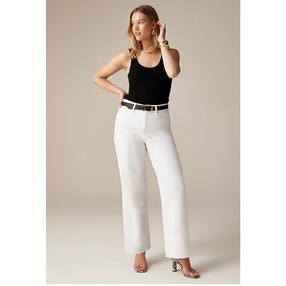 J.Crew High-Rise Slim Wide-Leg Denim Jeans White 1996 Stretch Size 30 NWT
